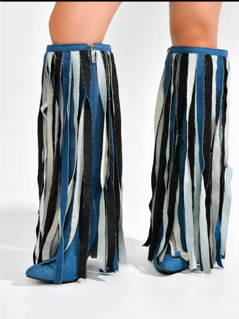 Gorgeous Blue Fringe Knee-High Heeled Boots - Picture 15 of 15
